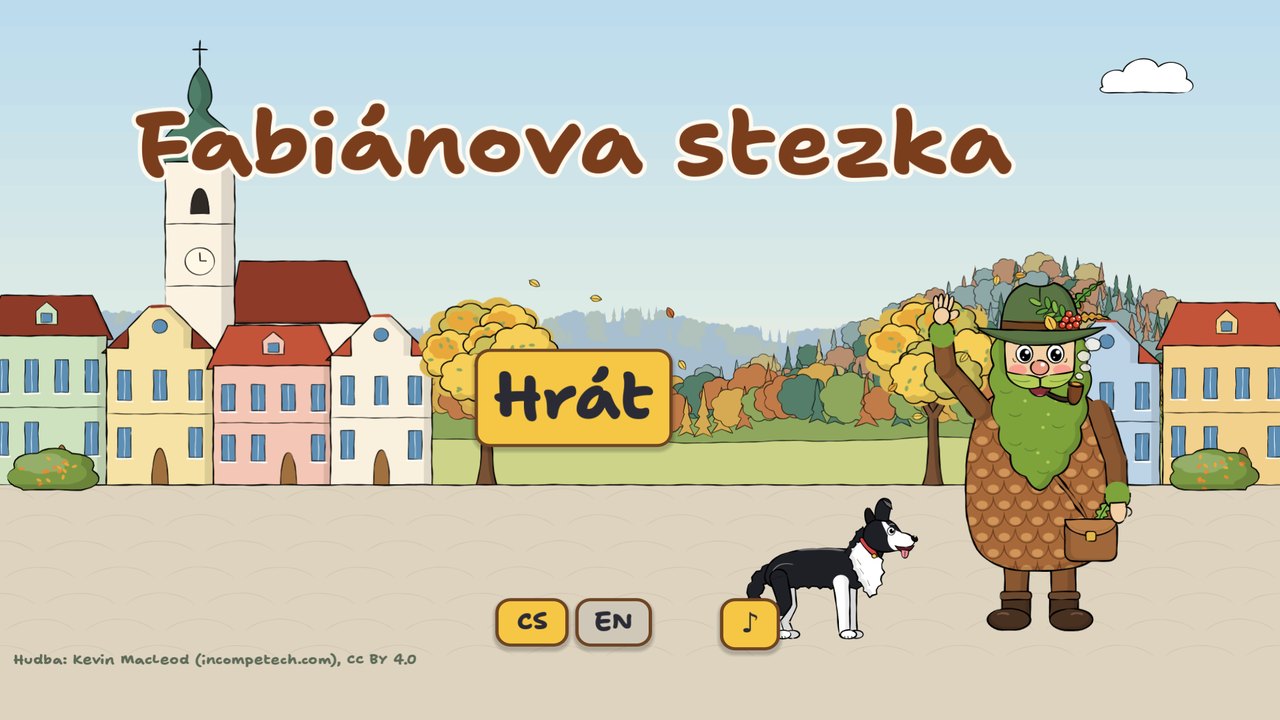 Title screen: Fabián waving on the town square